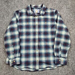 L.L. Bean Shirt Mens XL Blue Plaid Flannel Button Front Long Sleeve Soft